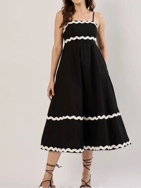 Sim and Sam BLACK/WHITE RIC RAC SL POPLIN MAXI